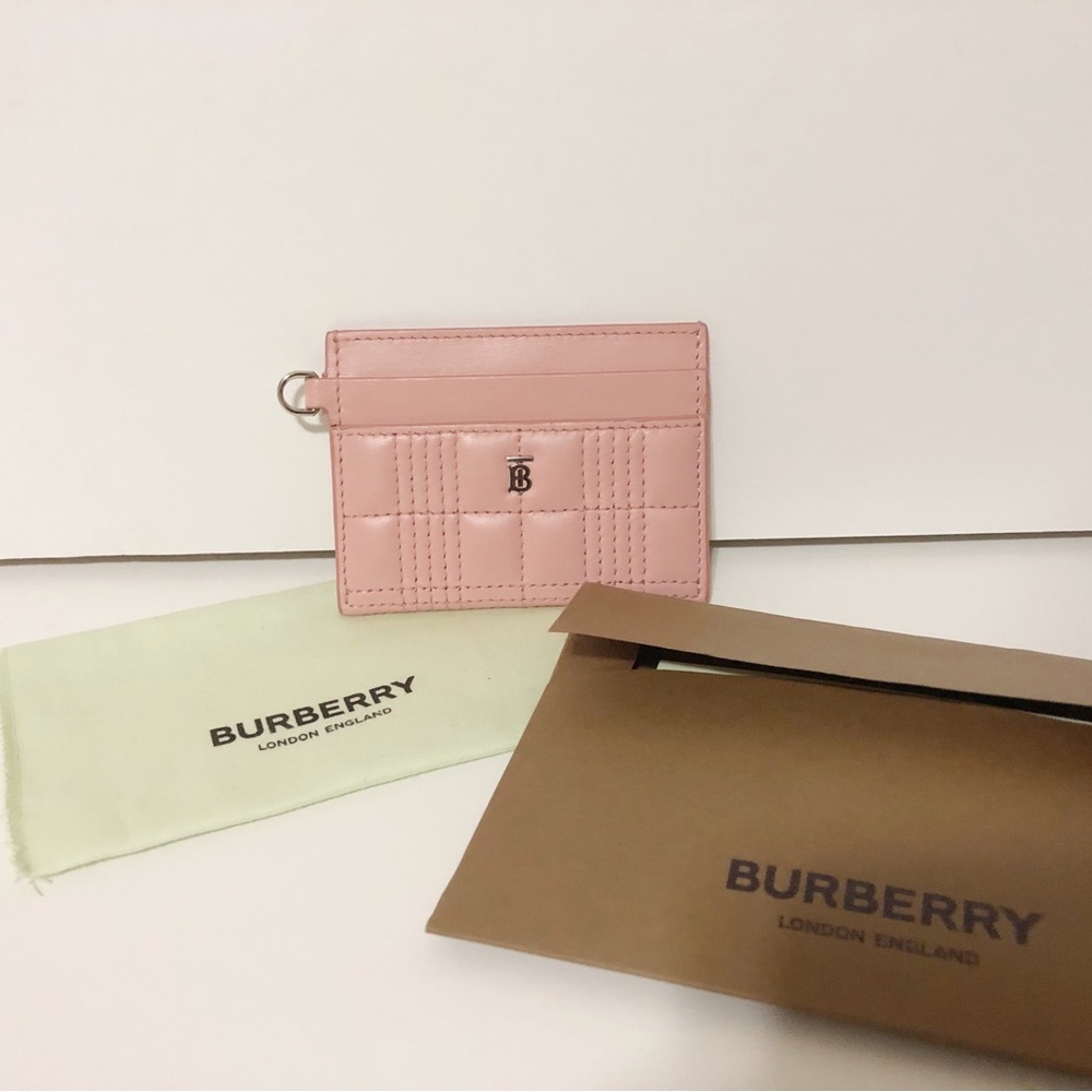 - Authentic Burberry Pink Calfskin Leather TB Card Holder